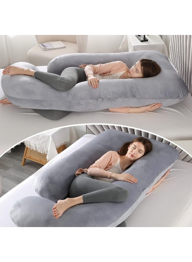 Elover Pregnancy Must Haves Pregnancy Pillow U-Shaped Full Body Maternity Support Pillow for Pregnant Women with Replaceable and Washable Velvet Cover Size 57" (Dark Gray, Velvet) - Image 2